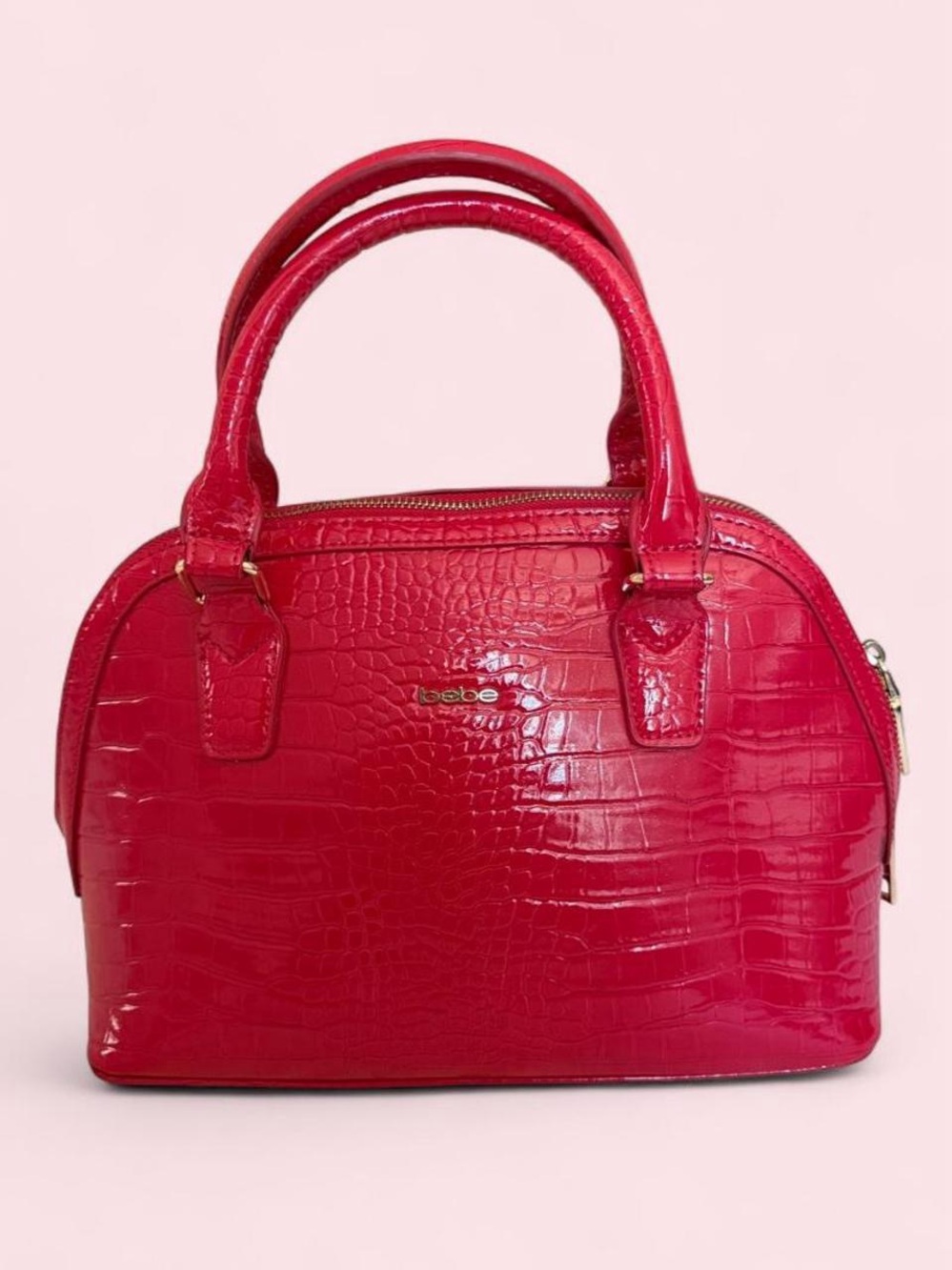 bebe Red Croc-Embossed Dome Satchel
